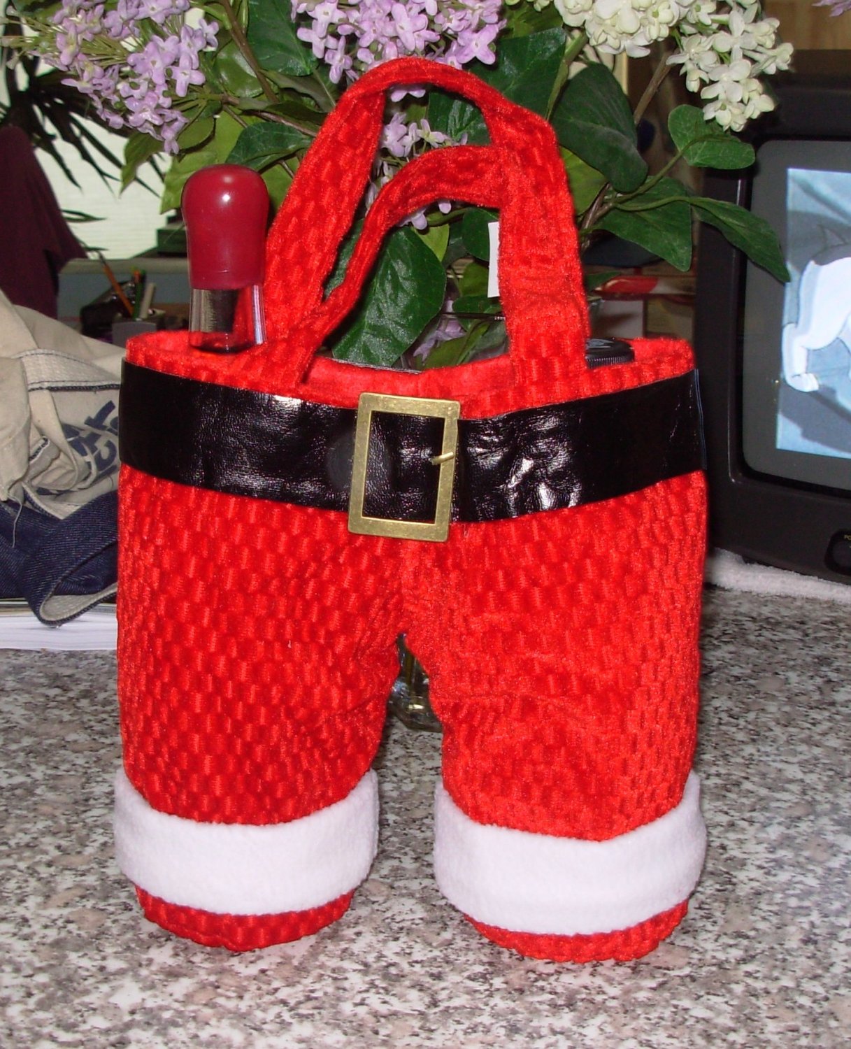 Santa Pants Tote Wine Bag Holds 2 Bottles New Ganz Christmas Holiday Gift Bag