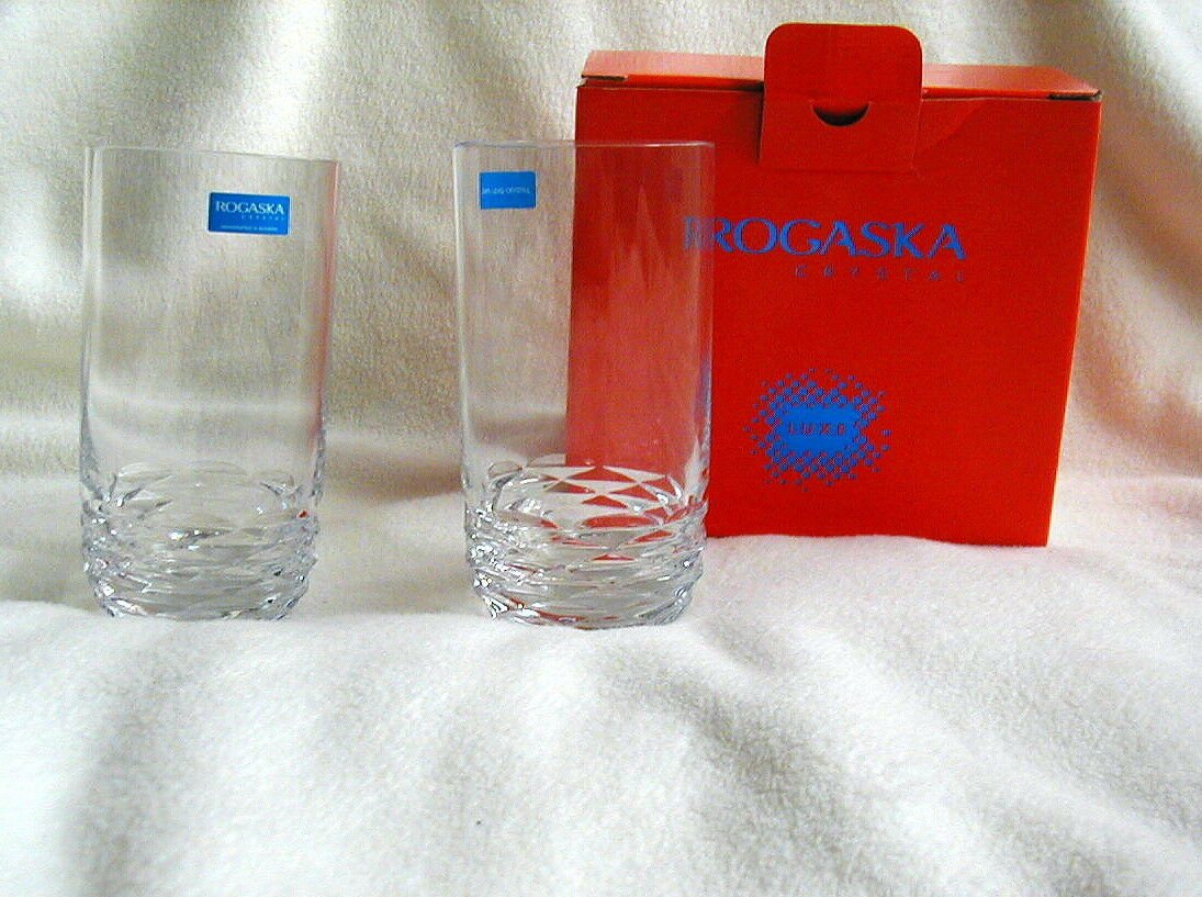 NEW NIB Pair of Rogaska REFLECTION Crystal Highball Glasses Tumbler 119651