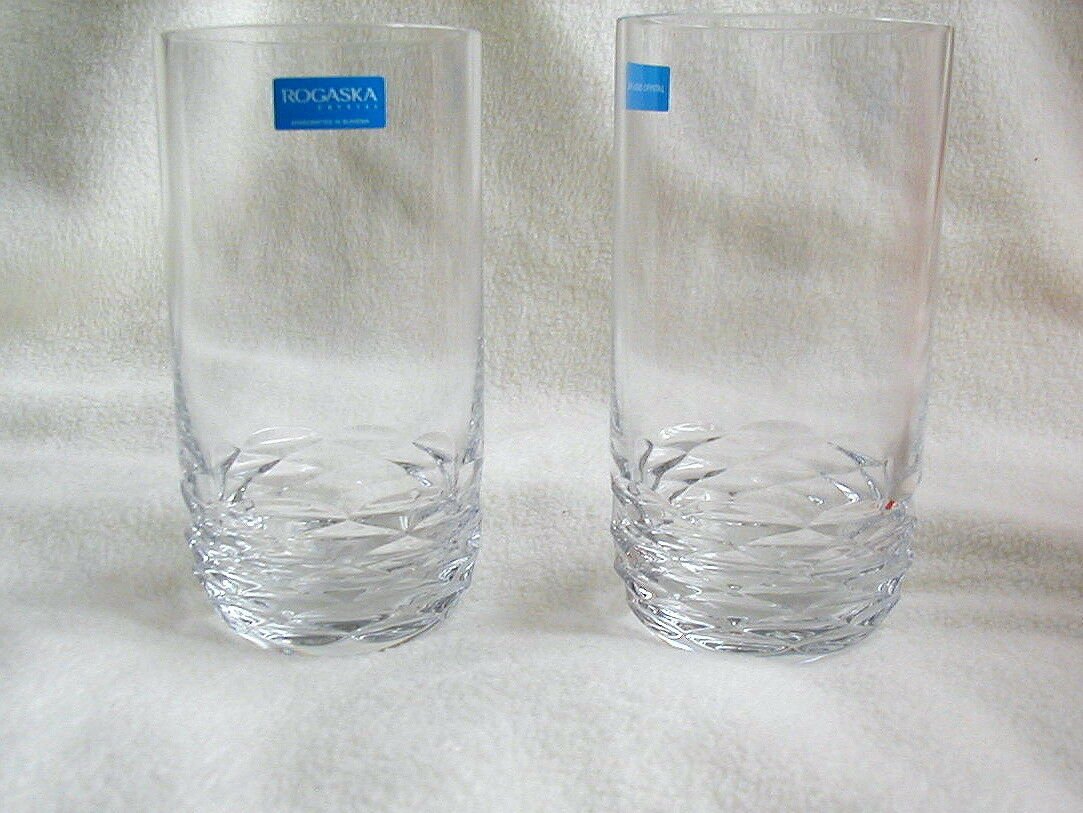 NEW NIB Pair of Rogaska REFLECTION Crystal Highball Glasses Tumbler 119651