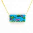 Waterlilies on a Pond Painted Necklace Pendant Handmade
