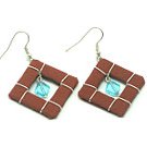 Terracotta and Aqua Earrings, Textile Jewelry, Handmade