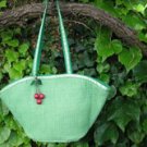 Purse with Cherry Accents, Green Ribbed Cotton, Hand Crafted and Brand New , Unique