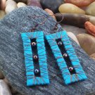 Wire Wrapped Turquoise Fabric Earrings, Rectangle, with Beads