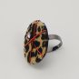 Leopard Print Statement Ring, Handmade Textile Fashion Jewelry Wire Wrapped with Rhinestone