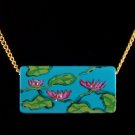 Waterlilies Handpainted on Wood Necklace, Original Painting Artful Fashion Jewelry