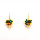 Yellow Polymer Heart Earrings, Small Dangle Flower Garden Jewelry