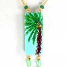 Palm Tree Hand Painted on Wood Necklace, Original Art Jewelry