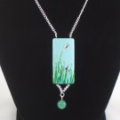 Ladybug and Butterfly in Grasses Necklace, Hand Painted on Wood Original Art Jewelry