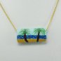 Two Palm Trees on the Beach Painted Wood Necklace, Handmade Original Art Jewelry