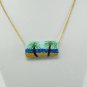 Two Palm Trees on the Beach Painted Wood Necklace, Handmade Original Art Jewelry