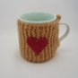 Lt. Brown Mug Cozy, Hand Knitted with Felt Heart Applique