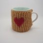 Lt. Brown Mug Cozy, Hand Knitted with Felt Heart Applique