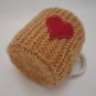 Lt. Brown Mug Cozy, Hand Knitted with Felt Heart Applique