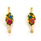 Floral Dangle Post Earrings with Freshwater Pearls, Handmade Polymer Clay Jewelry