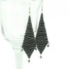 Black Wire Wrapped Textile Earrings, Handmade Fashion Jewelry