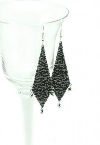 Black Wire Wrapped Textile Earrings, Handmade Fashion Jewelry