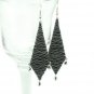 Black Wire Wrapped Textile Earrings, Handmade Fashion Jewelry