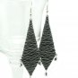 Black Wire Wrapped Textile Earrings, Handmade Fashion Jewelry