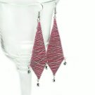 Pink Wire Wrapped Fabric Earrings, Modern Long Dangle Fashion Jewelry