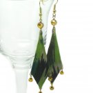 Green Brown Silk Earrings with Amber Crystal Beads, Handmade Fashion Jewelry