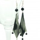 Black and Gray Silk Dangle Earrings, Handmade Fiber Art Fashion Jewelry