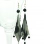 Black and Gray Silk Dangle Earrings, Handmade Fiber Art Fashion Jewelry