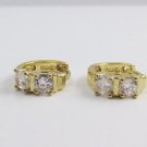 New 14k Karat Gold Filled 2 Round Cubic Zirconia CZ Stone Huggie Hoop Earrings