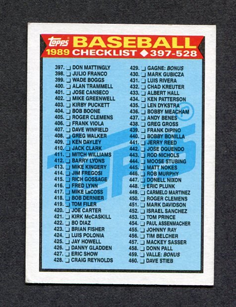 1989 Topps Baseball #524 Checklist 397-528 Ex