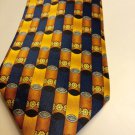 BOLD Burberry gold and blue tie 3D geometric circles cylinders 100% silk real