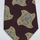 Girorgio Armani Tan Geometric Square Pattern on Maroon Bakground 100% Silk Tie