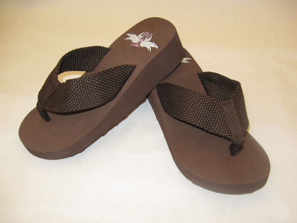 Brown Flip Flops NEW Wedge Platform Low Heel Comfortable US Womens Sz 4-11 TDB