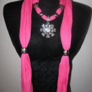 Jewelry Scarf Necklace Women Scarves NEW Bling Solid PINK Scarf w Flower Pendant