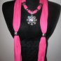 Jewelry Scarf Necklace Women Scarves NEW Bling Solid PINK Scarf w Flower Pendant
