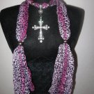 Pink Cheetah Print Scarf with Cross - Jewelry Scarf Necklace Women Scarves *NEW*