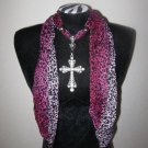 Pink Cheetah Print Scarf with Cross - Jewelry Scarf Necklace Women Scarves NEW