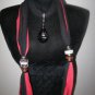 Jewelry Scarf Necklace Women Scarves NEW Red & Black Scarf with Teardrop Pendant
