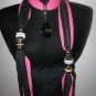 Jewelry Scarf Necklace Women Scarves NEW Pink & Black Scarf has Teardrop Pendant