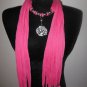 Jewelry Scarf Necklace Women Scarves NEW Bling Solid PINK Scarf / Flower Pendant