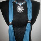 Jewelry Scarf Necklace Women Scarves NEW Bling Solid BLUE Scarf w Flower Pendant
