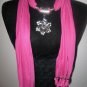 Jewelry Scarf Necklace Women Scarves NEW Solid Fuschia Scarf with Flower Pendant