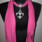 Jewelry Scarf Necklace Women Scarves NEW Bling PINK Scarf Fleur de Lis Pendant
