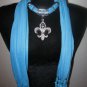 Jewelry Scarf Necklace Women Scarves NEW Blingy BLUE Scarf Fleur de Lis Pendant