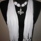 Jewelry Scarf Necklace Women Scarves NEW Bling WHITE Scarf Fleur de Lis Pendant