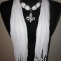 Jewelry Scarf Necklace Women Scarves NEW Bling WHITE Scarf Fleur de Lis Pendant