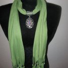 Jewelry Scarf Necklace Vintage-Look Women Scarves NEW Solid GREEN Scarf Pendant