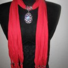 Jewelry Scarf Necklace Vintage-Look Women Scarves NEW Solid Red Scarf w Pendant