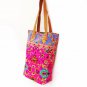 Pink Handbag Genieue Leather Strap Cotton Pastel Color Fabric Handmade Thailand