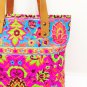 Pink Handbag Genieue Leather Strap Cotton Pastel Color Fabric Handmade Thailand