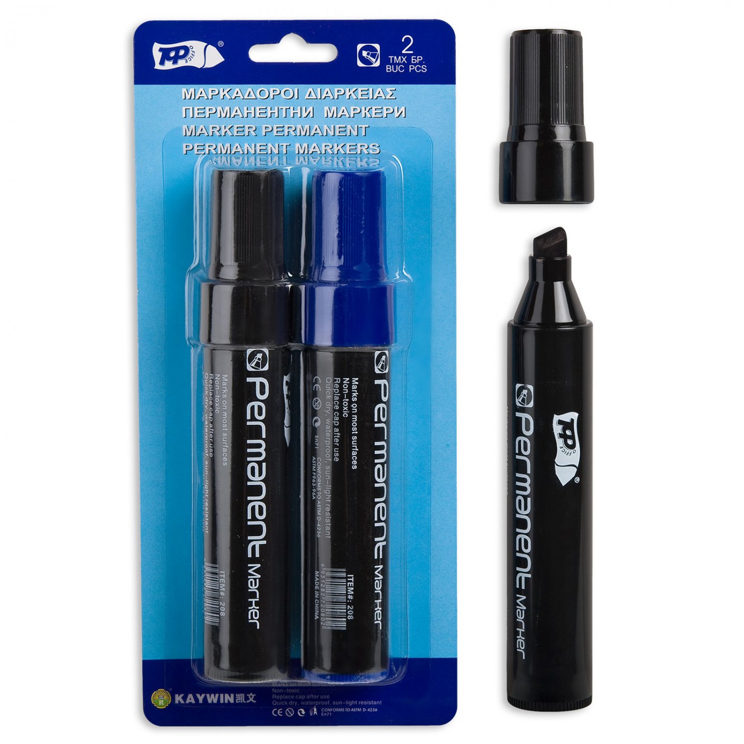 Kaywin, Set of 2 "Giant" Fatnose Permanent Markers, Blue and Black