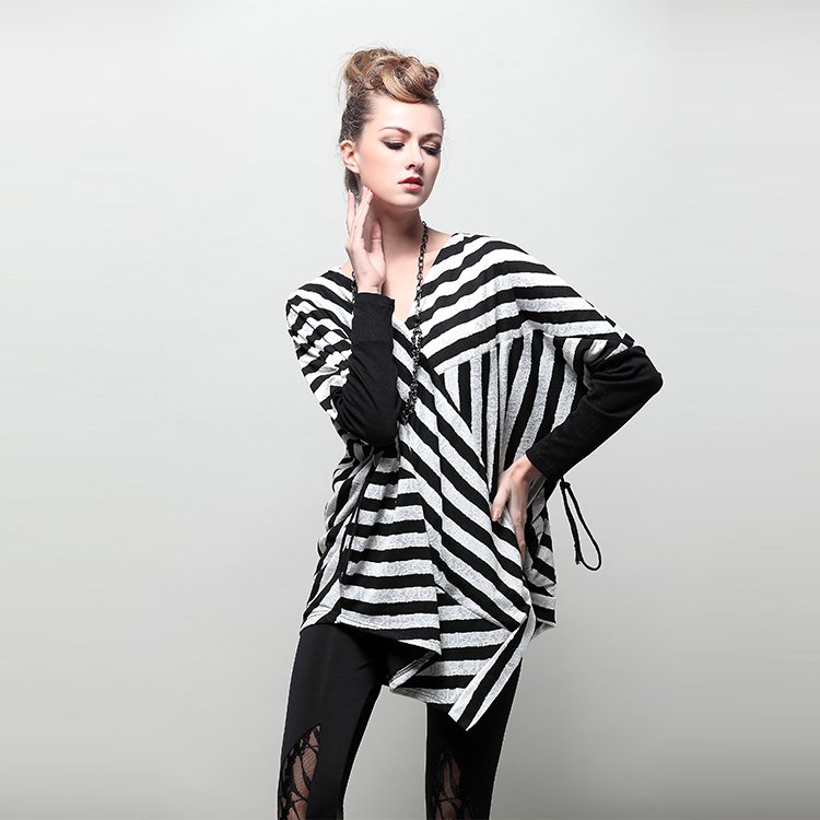 Fashion women's clothing, batwing coat stripe T-shirt free size